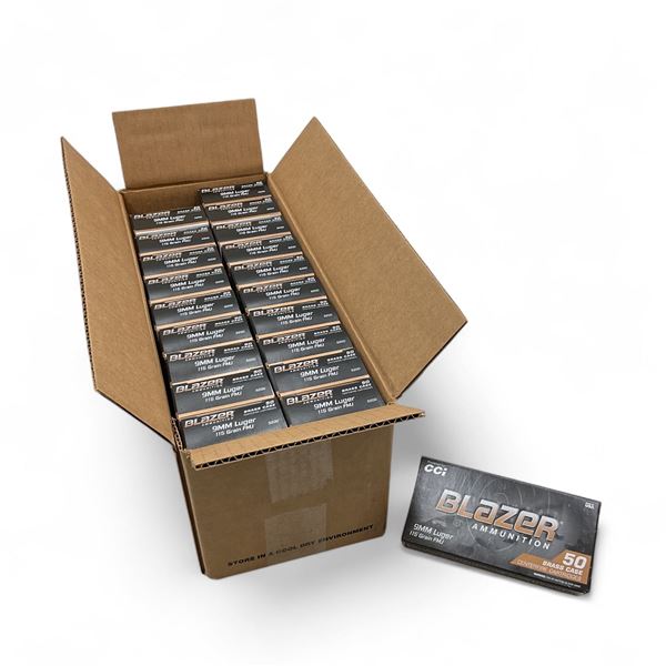 CCI Blazer 9 mm 115 Grain FMJ Ammunition, Case of 1000 Rounds