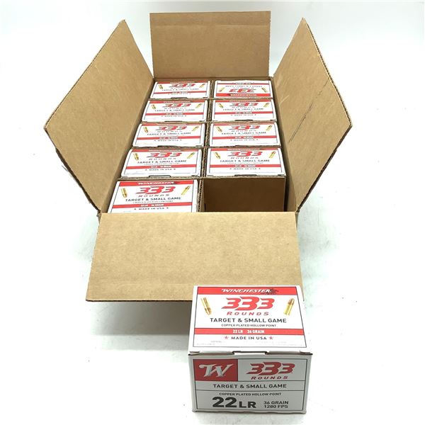 Winchester 333 22  LR 36 Grain Plated HP Ammunition, Case of 3330 Rounds