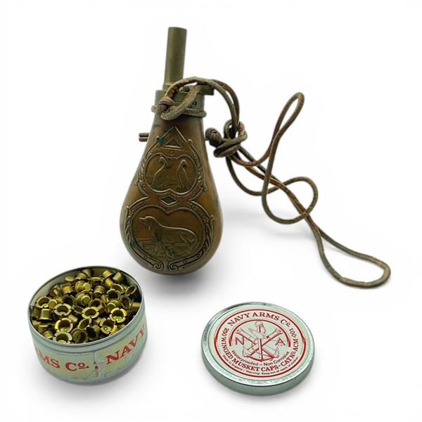 Replica Brass Black Powder Shot Flash & Navy Arm Co. Winged Musket Caps, Approximately 250 Qty