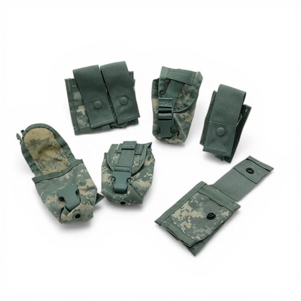 US Army ACU Molle II Flash Bang Grenade Pouches & 40mm High Explosive Single Pouches X 6 Total