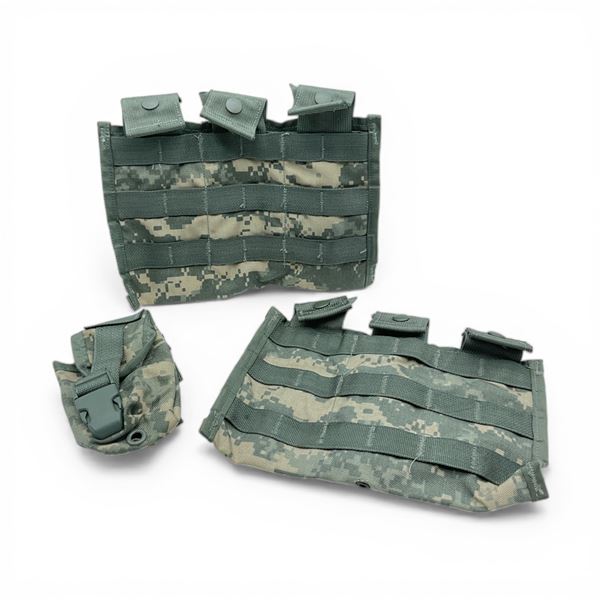 US Army ACU Molle II Flash Bang Grenade Pouch & Molle M4 Three Magazine Pouches