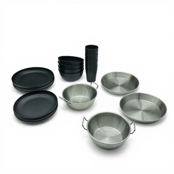 Assorted Metal and Plastic Camping Dishes
