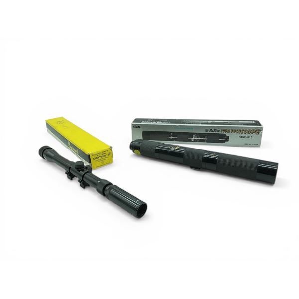 Bushnell Sportview 3-7x20mm Scope on Rings and Focal 10x-30x30mm Handheld Zoom Telescope