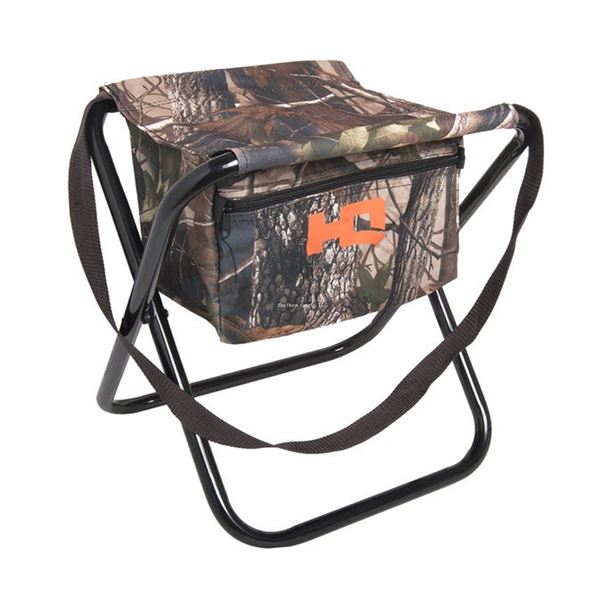 HQ Outfitters Folding Stool with Under Storage, Camo, New