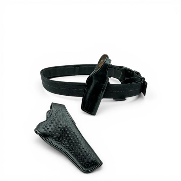 Bianchi Leather belt Holster, 19L/2 CZ75 on Duty Belt (36"-38") and Ted Bourdon Leather Belt Holster