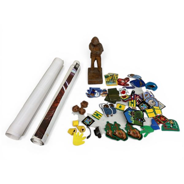 Posters (Some Laminated, Some Plain) Scout/ Beaver Badges and Shooting Trophy