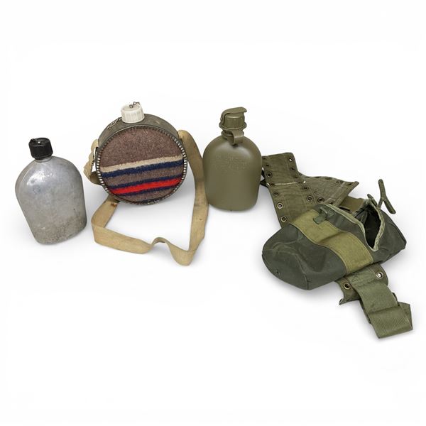 Assorted Canteens X 3 and Military Canteen Carrying Pouch