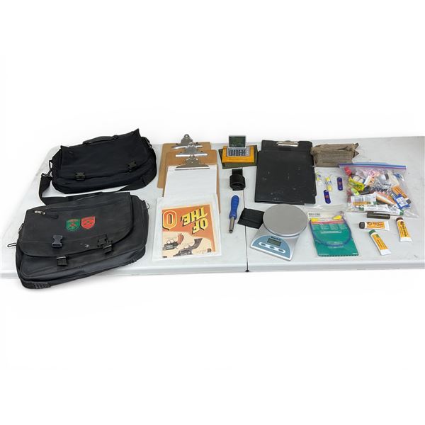 Computer Bags X 2, Clipboards, Digital Organizer, Small Scale, Ear Protection and Face Paint