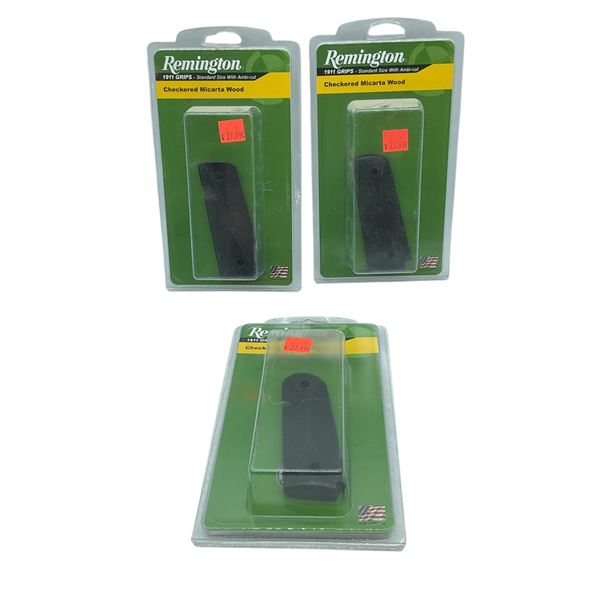 Remington 1911 Checkered Micarta Wood Grips X 3 Qty