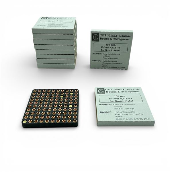 UNIS "Ginex" Gorazde 4.5/3-P1 Small Pistol Primers, 1000 Qty