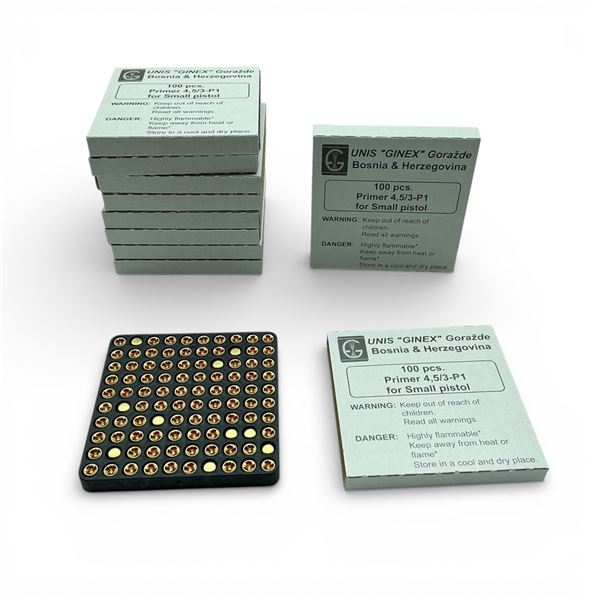 UNIS "Ginex" Gorazde 4.5/3-P1 Small Pistol Primers, 1000 Qty