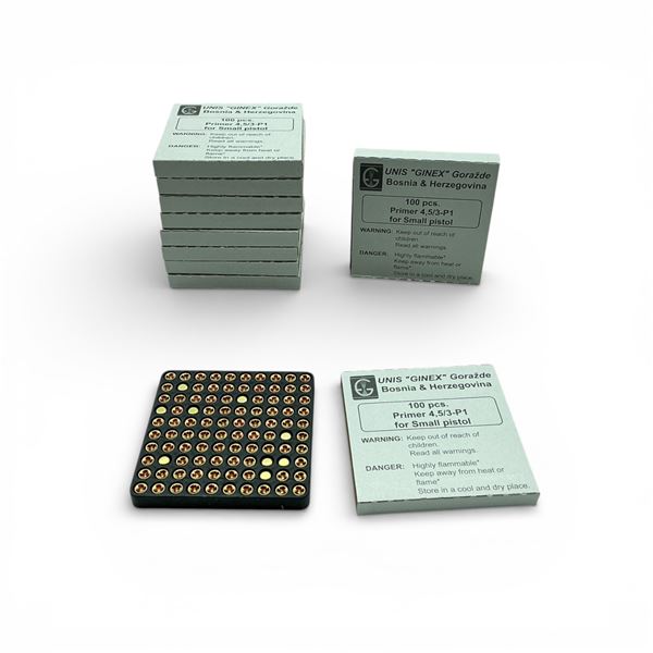 UNIS "Ginex" Gorazde 4.5/3-P1 Small Pistol Primers, 1000 Qty