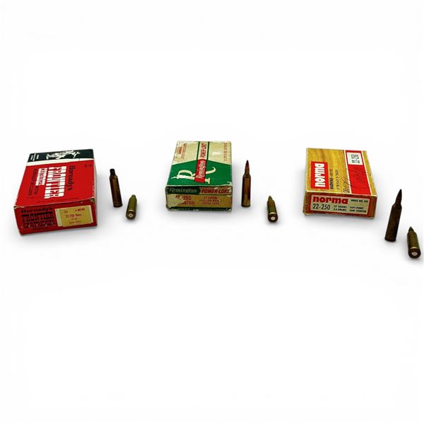 Assorted 22-250 Rem 55 Grain Ammunition, Approx 19 Rounds and 26 Cases