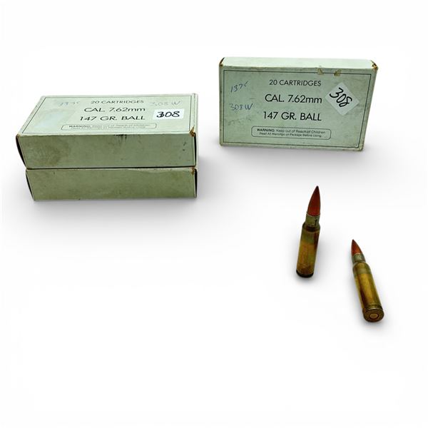 308 Win 147 Grain Ball FMJ Ammunition, 60 Rounds