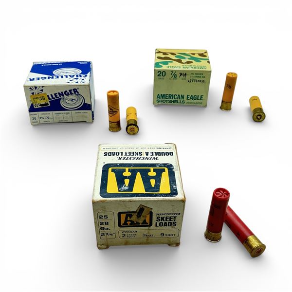 Assorted 20 Ga 2 3/4" #7 1/2 Target Load Ammunition, 45 Rounds and 28 Ga 2 3/4" #9, 25 Rounds