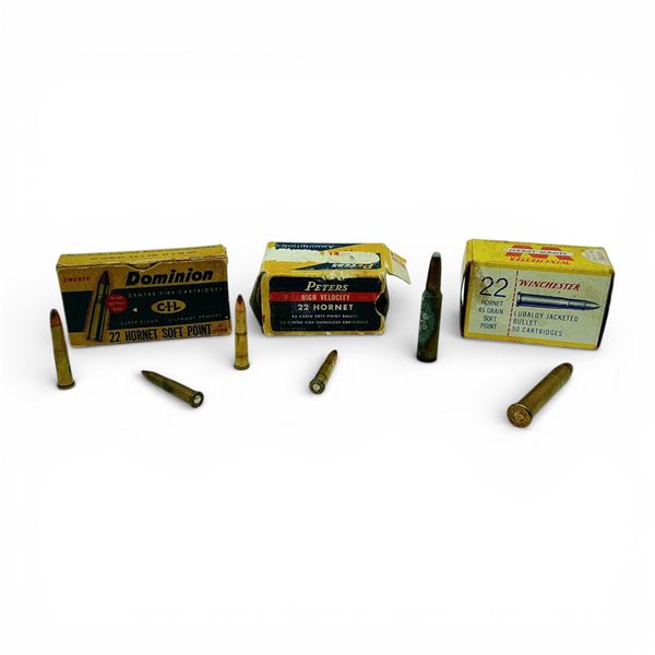 Assorted 22 Hornet 45 Grain SP Ammunition, 30 Rounds and 15 Assorted Rifle Ammo