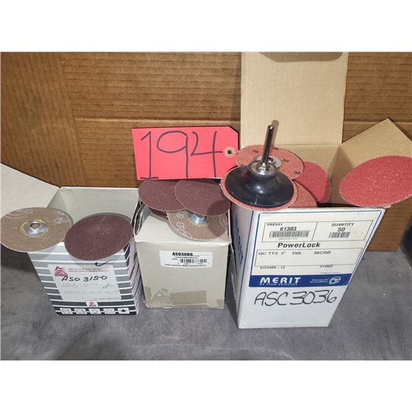 Lot of Box of PowerLock Disc 3" Gr.36- 80- 150 with Mandrel
