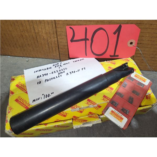 New SandVik Indexable End Mill 1"RA390-025025L with Inserts(10) R390-11 T3
