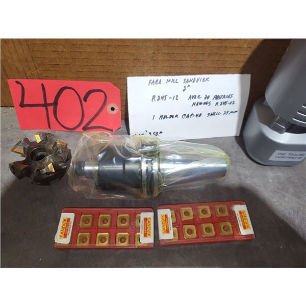 SandVik Face Mill 2" R245-12 with Inserts(20) & CAT-40 Shell 25mm