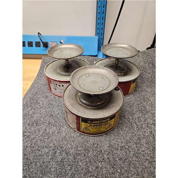 Lot of 3 Justrite fireproof plunge cans for flammable liquids
