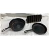 Image 1 : VINTAGE CAST IRON COOKWARE, INCLUDING A WAGNER SKILLET, A CHICKEN PAN, AND A CORNBREAD PAN