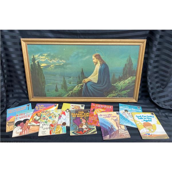 JESUS IN THE GARDEN OF GETHSEMANE PRINT AND A COLLECTION OF ARCH BOOKS CHILDREN'S STORYBOOKS