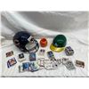 Image 1 : COLLECTION OF SPORTS MEMORABILIA, INCLUDING TWO MINIATURE HELMETS AND NUMEROUS TRADING CARDS