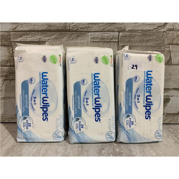 Lot of 3 Water Wipes 3 In 1 Sensitive Newborn & Baby 60 Wipes Per Pack
