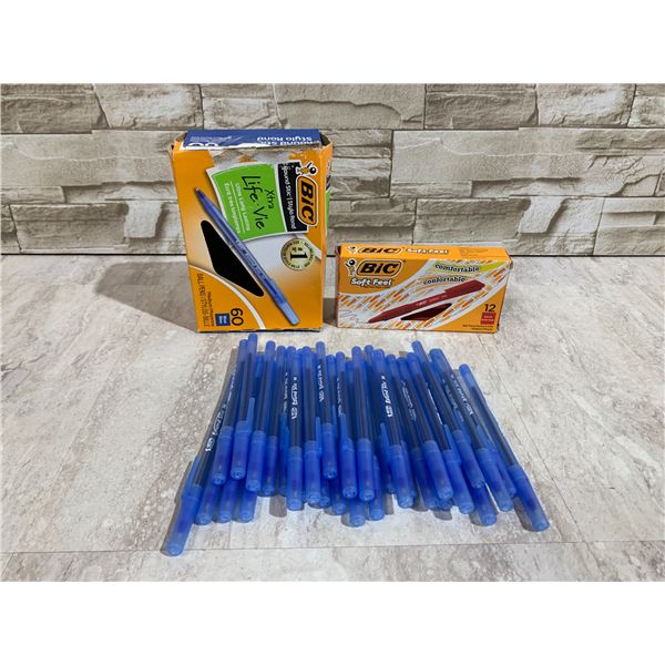 2 Boxes of BIC Pens - 32x Round Stic - 12 x Red Ink Soft Feel