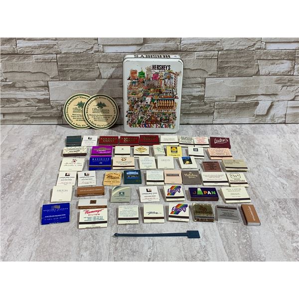 Vintage Hotel & Restaurant Matchbook Collection in Hershey Tin