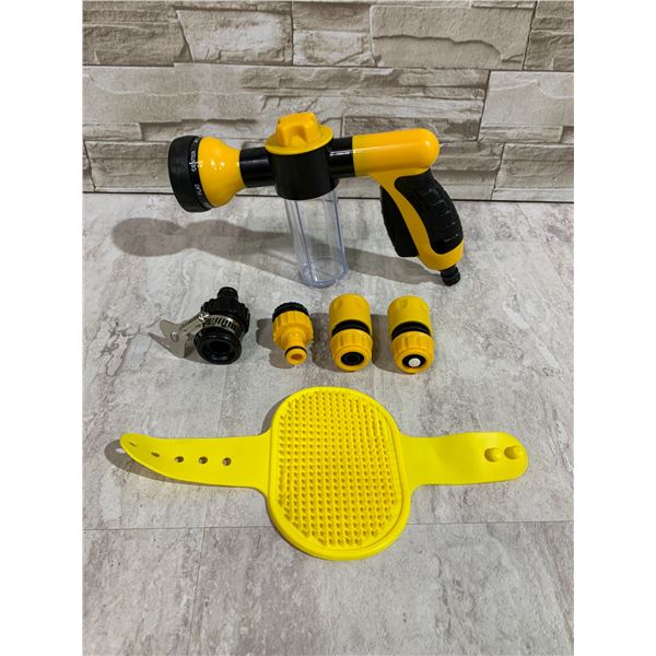 Pet Bathing Set - Hose Nozzle Foam Sprayer w/ Quick Connect - Brush Etc