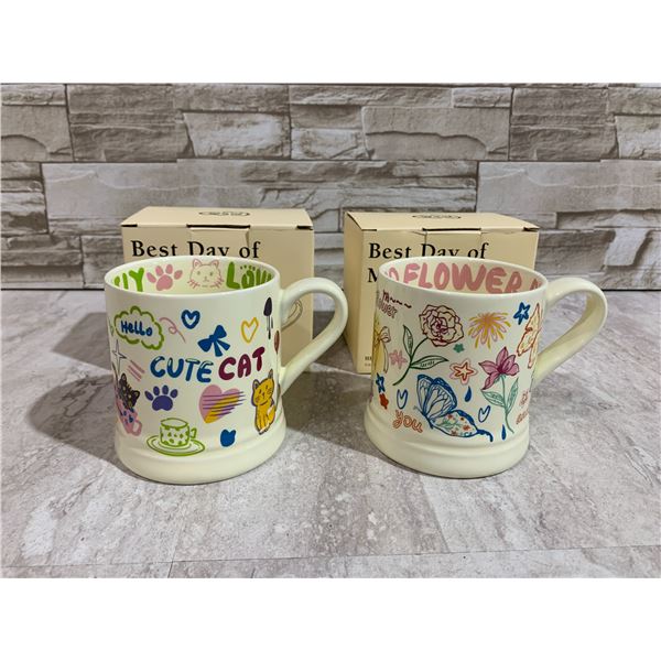 Fighver Cute Ceramic Coffee Mug Set of 2 - 12oz