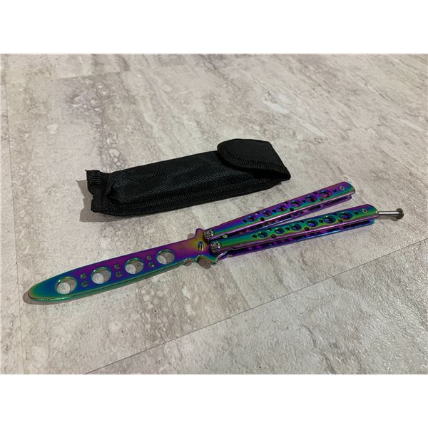Rainbow Practice Butterfly Steel Trainer Knife (Not Sharp)
