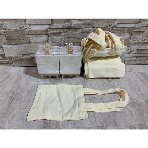 Lot of 12 Mini Easels & Canvases and Cloth Bags for Painting