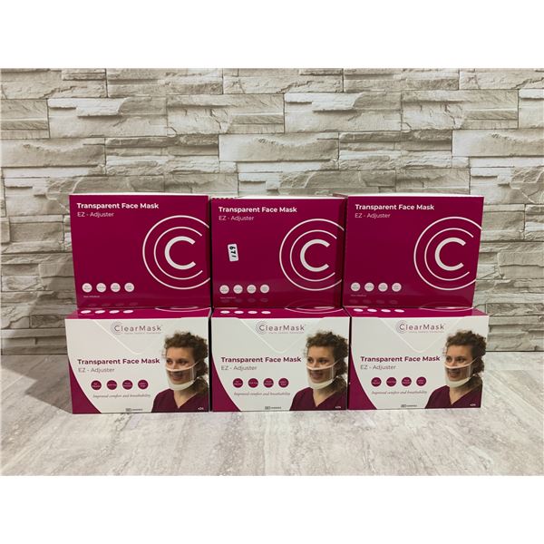 Lot of 6 Boxes of Transparent Face Masks - 24 masks per box