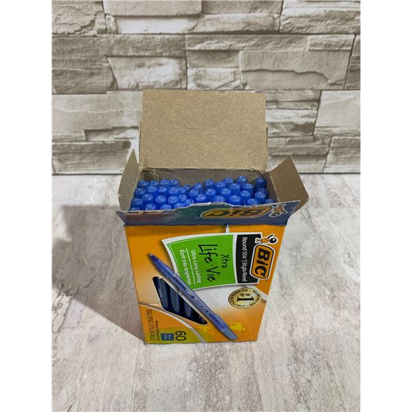 Bic Round Stic Extra Life Ball Pens Medium Blue 60 Pcs