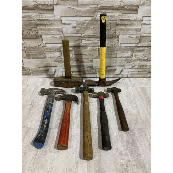 Lot of 7 Hand Tools - 6 Assorted Hammers / 1 Pick