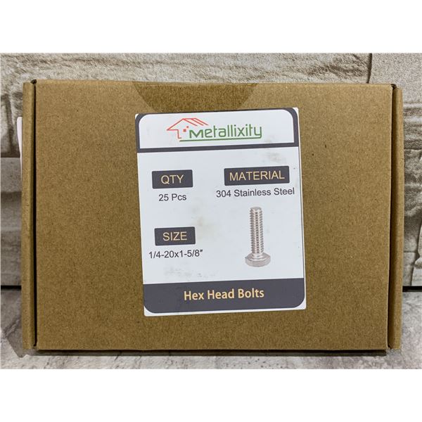 25 Pack Hex Head Bolts 304 Stainless Size 1/4-20x 1-5/8"