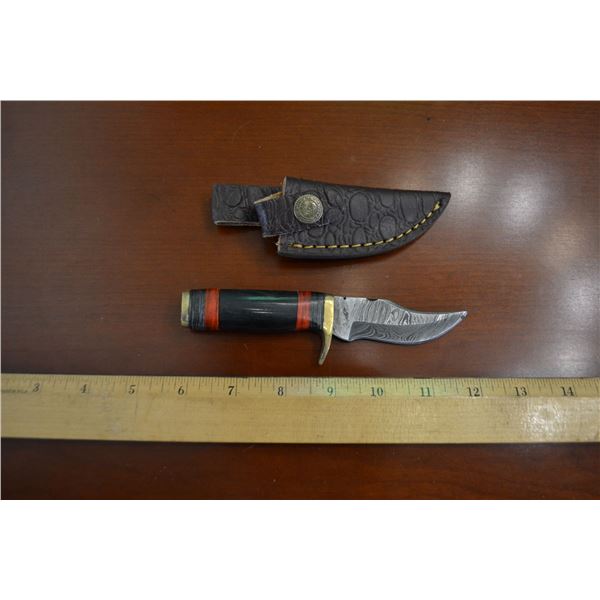 Hand Forged Damascus Steel Knife w/ Leather Sheath