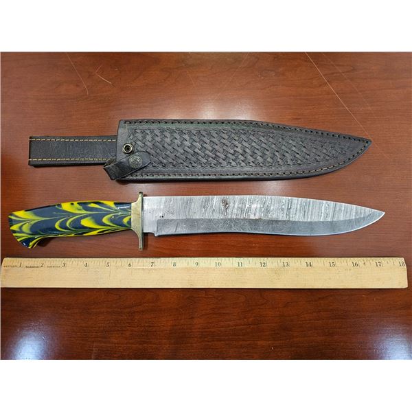 Hand Forged Large Damascus Steel Knife w/ Sheath