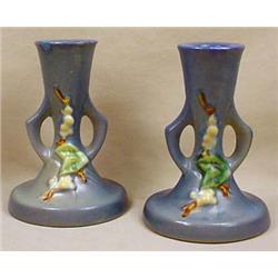 PAIR OF 2 ROSEVILLE BLUE SNOWBERRY CANBERRY CANDLE