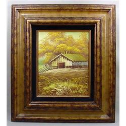 OIL PAINTING OF A COUNTRY SCENE ON CANVAS - FRAMED