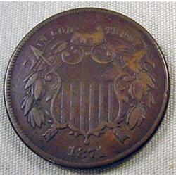 1871 2 CENT PIECE - VG/F
