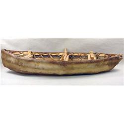 VINTAGE UMIAK ESKIMO BOAT - SIGNED - SEAL SKIN AND