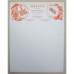 VINTAGE HEISTS 3 RING CIRCUS LETTER HEAD