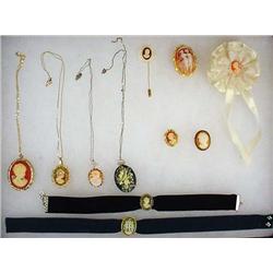 LOT OF VINTAGE CAMEO JEWELRY - Incl. Necklaces, Br