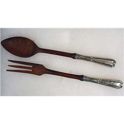 VINTAGE TOWLE STERLING SILVER AND WOOD SERVING FOR
