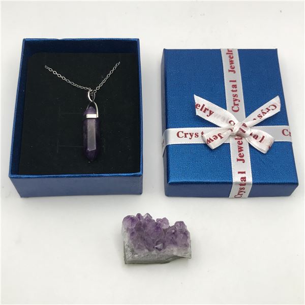 RAW AMETHYST AND AMETHYST NECKLACE LOT