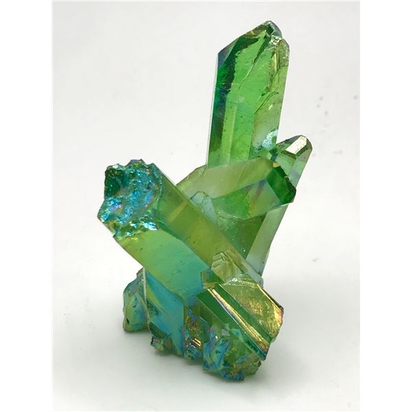 GREEN TITANIUM AURA QUARTZ CRYSTAL CLUSTER