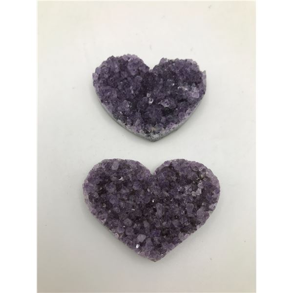 2 XNATURAL AMETHYST CRYSTAL CULTURE HEART SHAPES